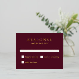 Deep Burgundy Classic Foil Wedding RSVP Card 箔招待状ポストカード