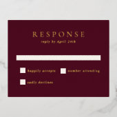 Deep Burgundy Classic Foil Wedding RSVP Card 箔招待状ポストカード (正面)