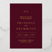 Deep Burgundy Classic Wedding Foil Save the Date 箔招待状 (正面)