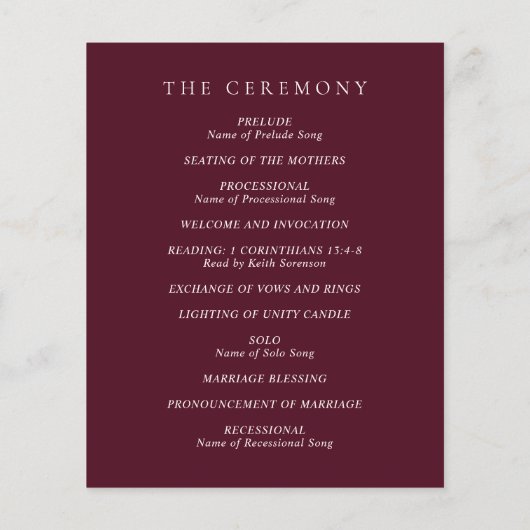 Deep Burgundy Classic Wedding Program (裏面)