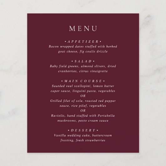 Deep Burgundy Elegant Classic Budget Wedding Menu チラシ (正面)