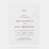 Deep Burgundy Elegant Classic Wedding アクリルサイン (正面)