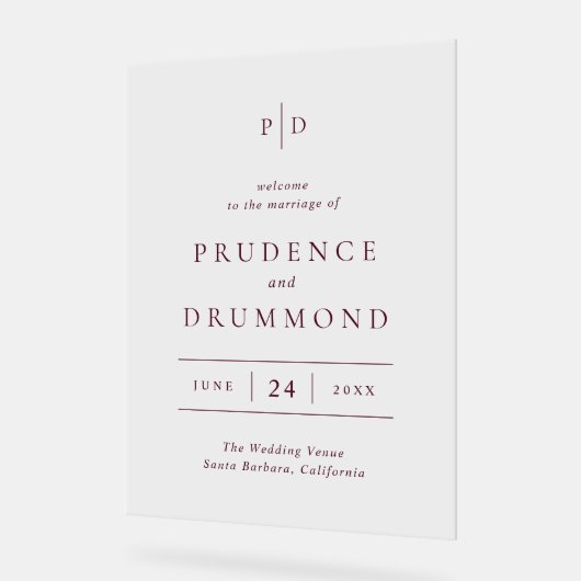 Deep Burgundy Elegant Classic Wedding アクリルサイン (傾斜)