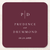 Deep Burgundy Elegant Classic Wedding スクエアペーパーコースター (正面)