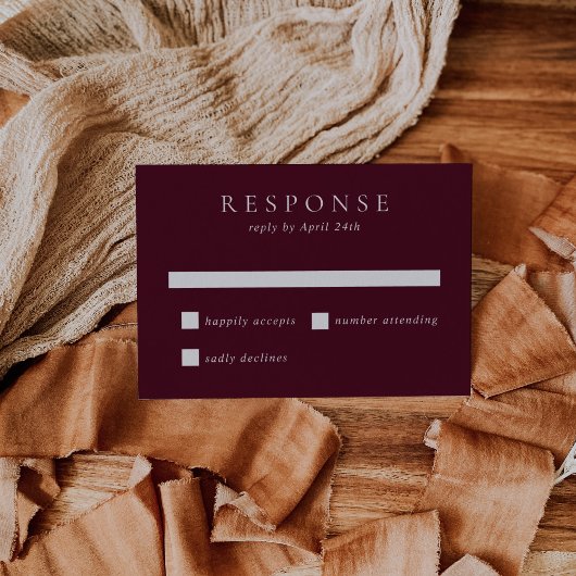 Deep Burgundy Elegant Classic Wedding 出欠カード