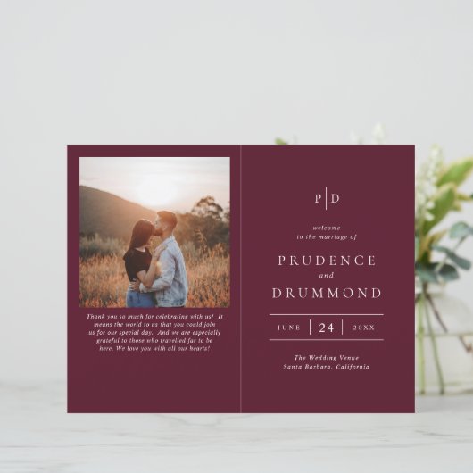 Deep Burgundy Elegant Classic Wedding Program (スタンド正面)