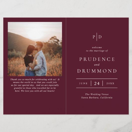 Deep Burgundy Elegant Classic Wedding Program (正面)
