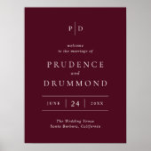 Deep Burgundy Elegant Classic Wedding Sign ポスター (正面)