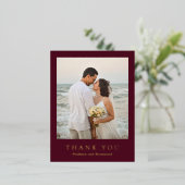 Deep Burgundy Elegant Classic Wedding Thank You 箔招待状ポストカード (立ち正面)