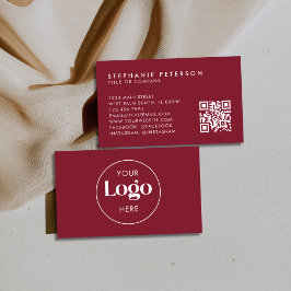 Deep Burgundy Elegant Custom Company Logo QR Code 名刺