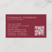 Deep Burgundy Elegant Custom Company Logo QR Code 名刺 (裏面)