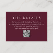 Deep Burgundy Elegant QR Code Classic Wedding エンクロージャーカード (正面)