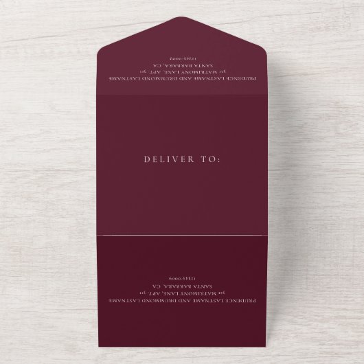 Deep Burgundy Elegant QR Code Classic Wedding オールインワン招待状 (外側)