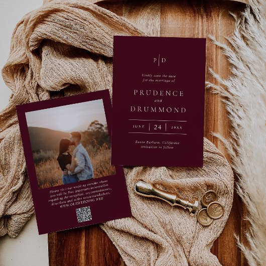 Deep Burgundy Elegant QR Code Classic Wedding セーブザデート