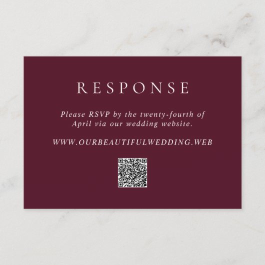 Deep Burgundy Elegant QR Code Classic Wedding 出欠カード (正面)