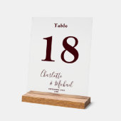 Deep Burgundy Elegant Wedding Table Number アクリルサイン (傾斜)