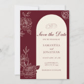 Deep Burgundy Floral Arch Wedding Save the Date 招待状 (正面)