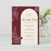 Deep Burgundy Floral Arch Wedding Save the Date 招待状 (スタンド正面)
