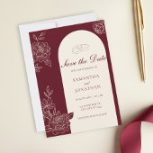 Deep Burgundy Floral Arch Wedding Save the Date 招待状