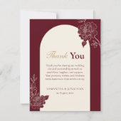 Deep Burgundy Floral Arch Wedding Thank You Card サンキューカード (正面)