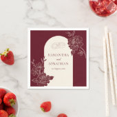 Deep Burgundy Floral Ivory Arch Wedding スタンダードカクテルナプキン (インサイチュ)