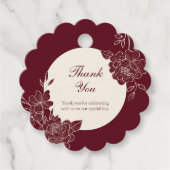 Deep Burgundy Floral Line Art Wedding フェイバータグ (正面)