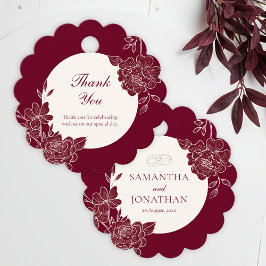 Deep Burgundy Floral Line Art Wedding フェイバータグ