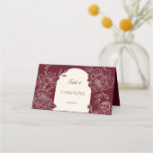 Deep Burgundy Floral Meal Choice Wedding Table プレイスカード (正面)