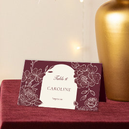 Deep Burgundy Floral Meal Choice Wedding Table プレイスカード