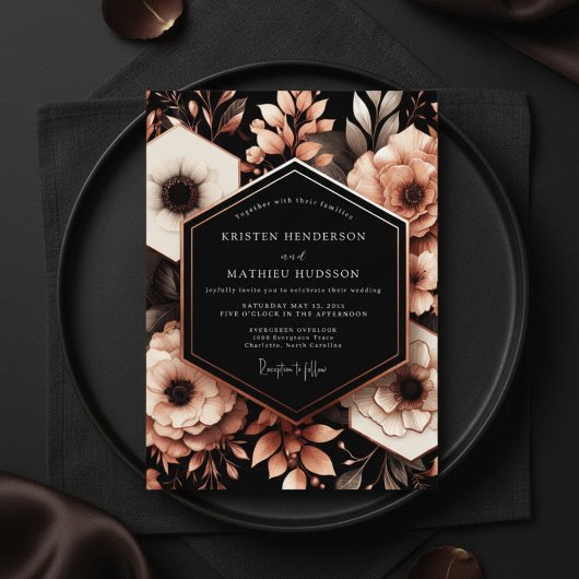Deep Burgundy Floral Moody Wedding 招待状