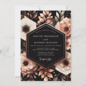 Deep Burgundy Floral Moody Wedding 招待状 (正面)