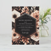 Deep Burgundy Floral Moody Wedding 招待状 (スタンド正面)