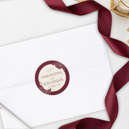 Deep Burgundy Floral Wedding Envelope Seal ラウンドシール