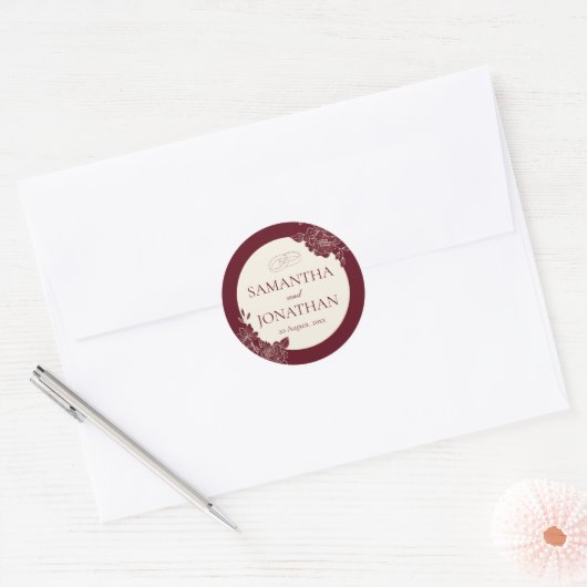 Deep Burgundy Floral Wedding Envelope Seal ラウンドシール (封筒)