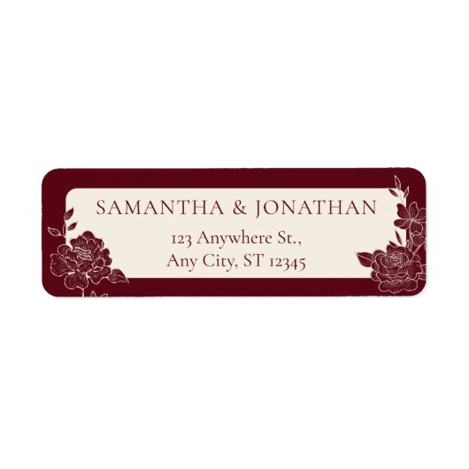 Deep Burgundy Floral Wedding Return Address Labels ラベル (正面)