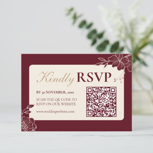 Deep Burgundy Floral Wedding RSVP with QR Code (スタンド正面)