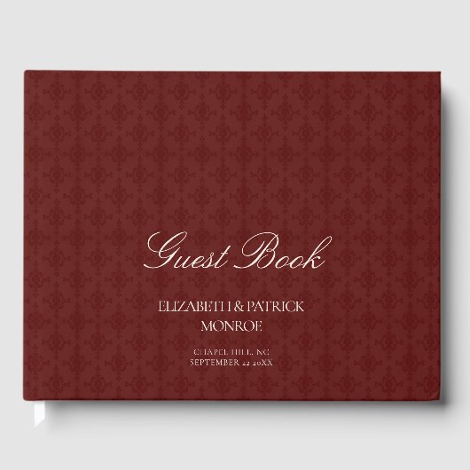Deep Burgundy Formal Modern Classic Damask Wedding ゲストブック (正面)