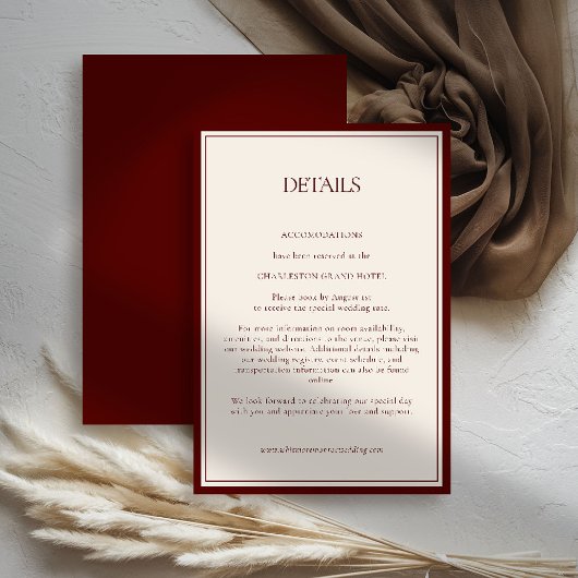 Deep Burgundy Formal Modern Classic Estate Wedding エンクロージャーカード