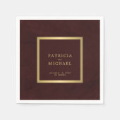 Deep burgundy gold wedding bride and groom スタンダードカクテルナプキン (正面)