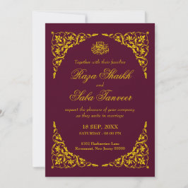 Deep Burgundy Islamic Wedding Invitation 招待状