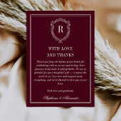 Deep Burgundy Ivory Crest Old Money Photo Wedding サンキューカード