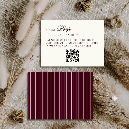 Deep Burgundy Ivory QR Code Only Wedding RSVP Card エンクロージャーカード