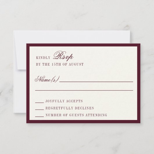 Deep Burgundy Ivory QR Code Wedding RSVP Card (正面)