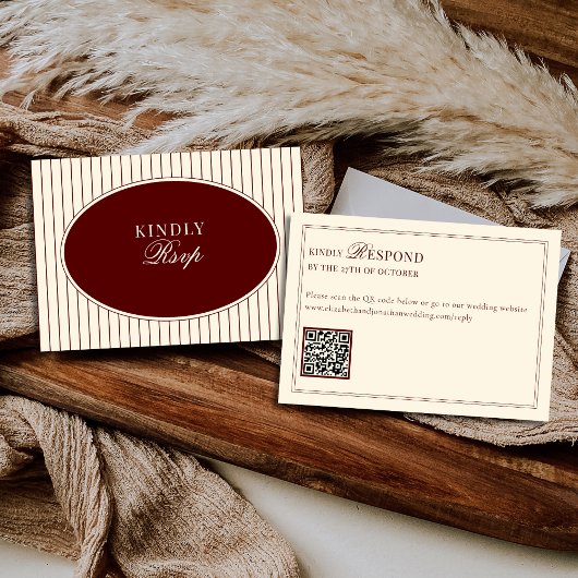 Deep Burgundy Ivory Stripes Oval Old Money RSVP