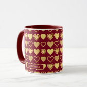 Deep Burgundy Luxury Hearts Valentine’s Gift マグカップ (正面左)