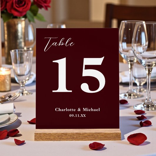Deep Burgundy Minimalist Wedding Table Number アクリルサイン