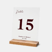 Deep Burgundy Minimalist Wedding Table Number アクリルサイン (傾斜)