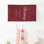 Deep Burgundy Monogram Calligraphy Wedding Welcome 横断幕 (インサイチュ)