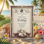 Deep Burgundy Rose & Cherub Vintage Wedding 招待状