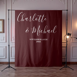 Deep Burgundy Script Minimalist Wedding Backdrop タペストリー